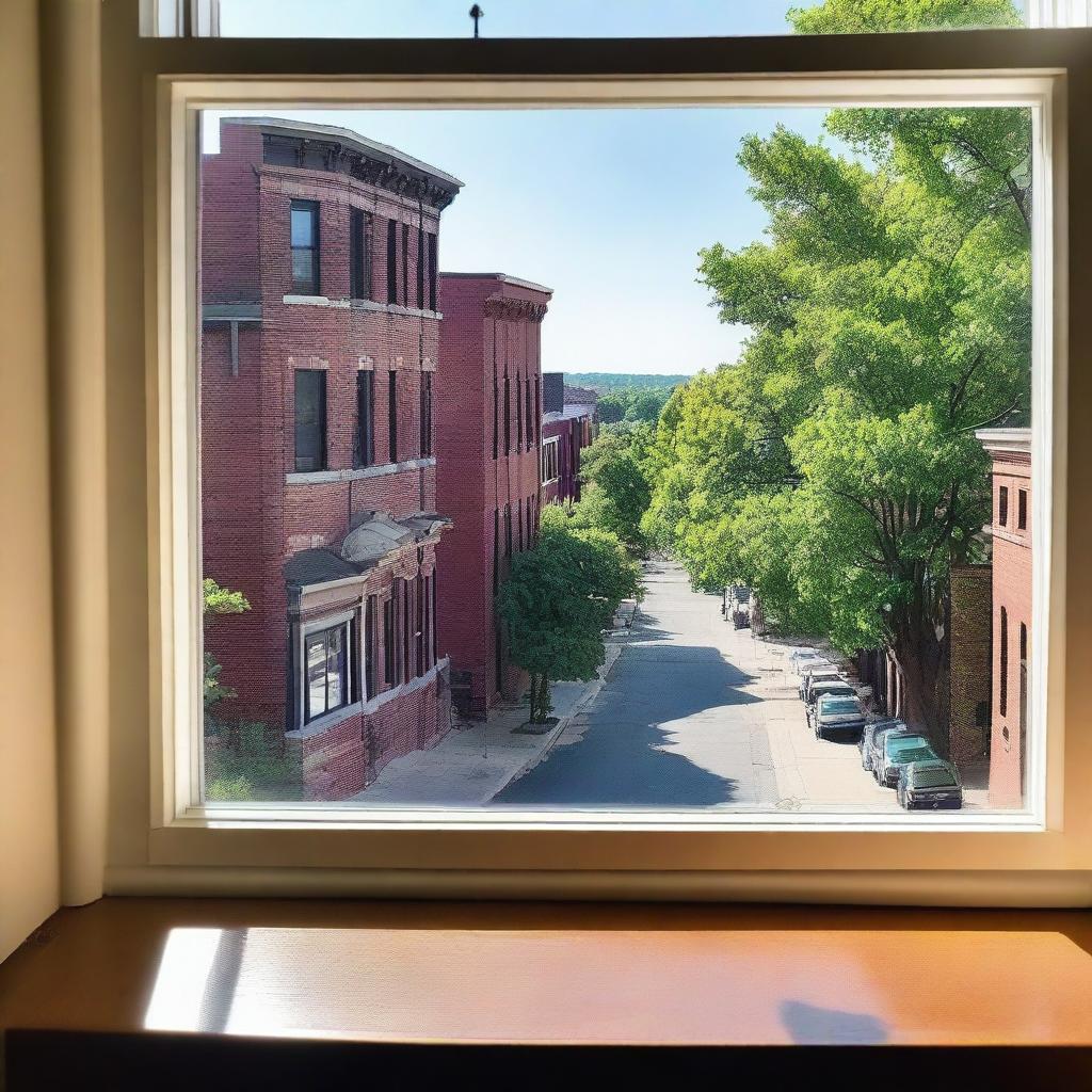 A view from a window overlooking the city of Maplewood