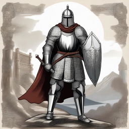 Illustration of an imposing Baltic knight adorned in impressive full-body lamellar, scale, or plate armor, wearing an imposing Varangian-style helmet that covers the entire face