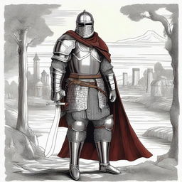 Illustration of an imposing Baltic knight adorned in impressive full-body lamellar, scale, or plate armor