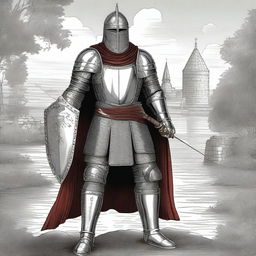 Illustration of an imposing Baltic knight adorned in impressive full-body lamellar, scale, or plate armor