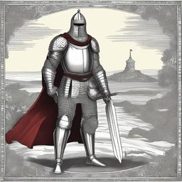 Illustration of an imposing Baltic knight adorned in impressive full-body lamellar, scale, or plate armor