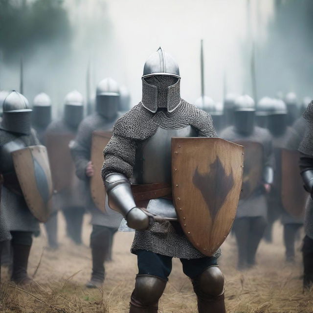 A group of medieval soldiers are ready for battle