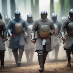 A group of medieval soldiers are ready for battle