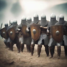 A group of medieval soldiers are ready for battle