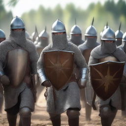 A group of medieval soldiers are ready for battle