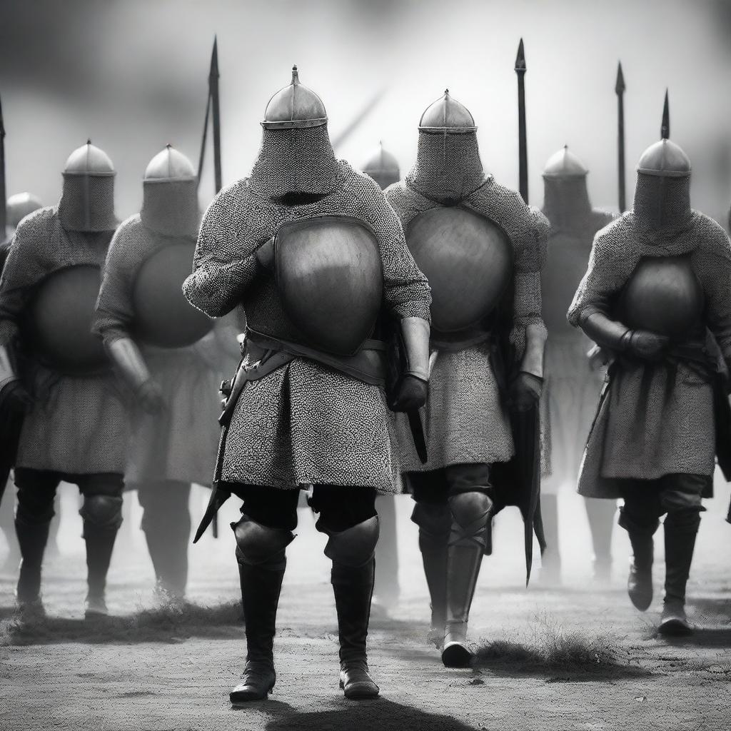 A group of medieval soldiers are ready for battle