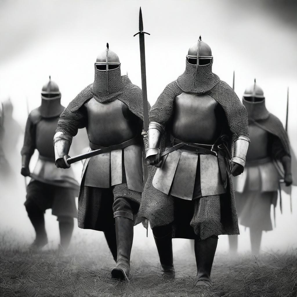 A group of medieval soldiers are ready for battle