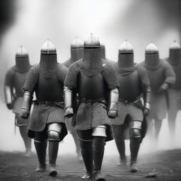 A group of medieval soldiers are ready for battle