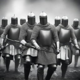 A group of medieval soldiers are ready for battle