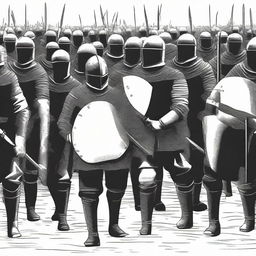 Illustration of a squad of medieval soldiers ready for battle