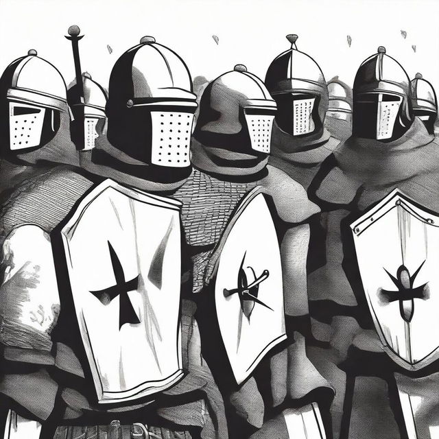 Illustration of a squad of medieval soldiers ready for battle