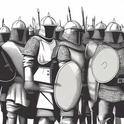 Illustration of a squad of medieval soldiers ready for battle