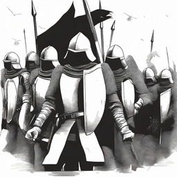 Illustration of a squad of medieval soldiers ready for battle