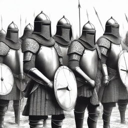 An illustration of a squad of medieval soldiers ready for battle