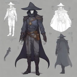 A detailed character design for a male changeling who is a phantom rogue in a Dungeons & Dragons setting