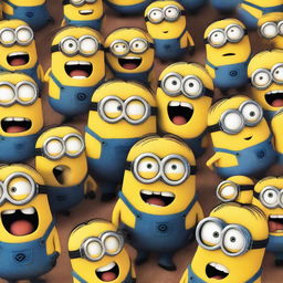 A chaotic scene where the minions from Despicable Me are scared and running, screaming and freaked out