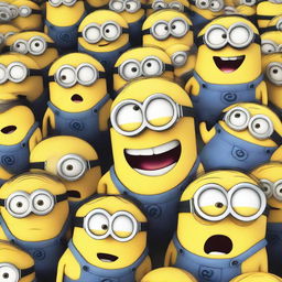 A chaotic scene where the minions from Despicable Me are scared and running, screaming and freaked out