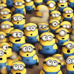 A humorous scene featuring Minions screaming and looking scared