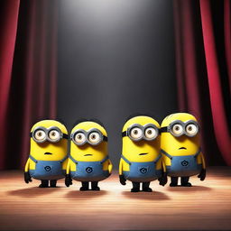 A group of Minions from the Despicable Me series standing in front of an empty stage