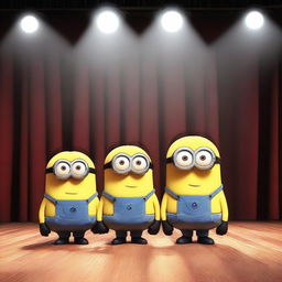 A group of Minions from the Despicable Me series standing in front of an empty stage