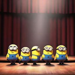 A group of Minions from the Despicable Me series standing in front of an empty stage