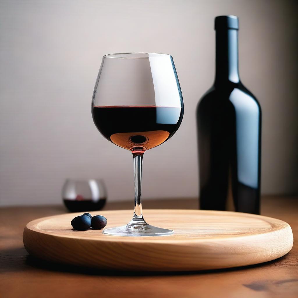 Una imagen de una copa de vino tinto y pan sin levadura sobre una mesa de madera