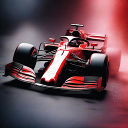 A red Formula 1 car covered with shining diamonds, sparkling under the light