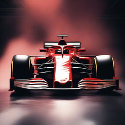 A red Formula 1 car covered with shining diamonds, sparkling under the light