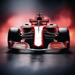 A red Formula 1 car covered with shining diamonds, sparkling under the light