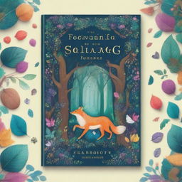 A beautifully illustrated book cover featuring an enchanting forest with mystical creatures, vibrant colors, and intricate details