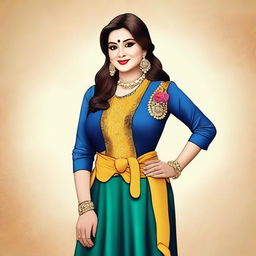 Create an image of Babita ji from TMKOC, depicted in a stylish and modern outfit