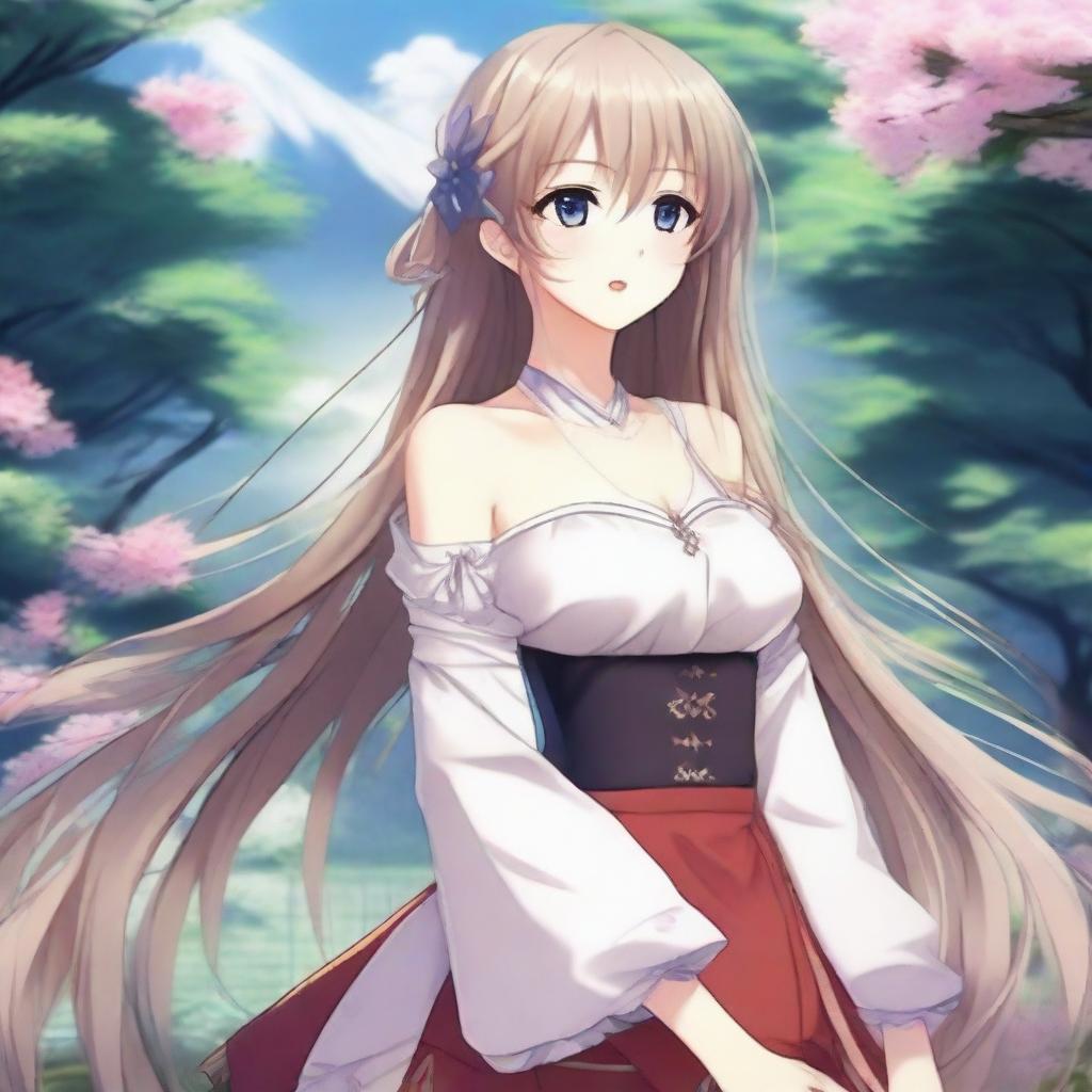 A beautiful anime girl with striking features, long flowing hair, and captivating eyes