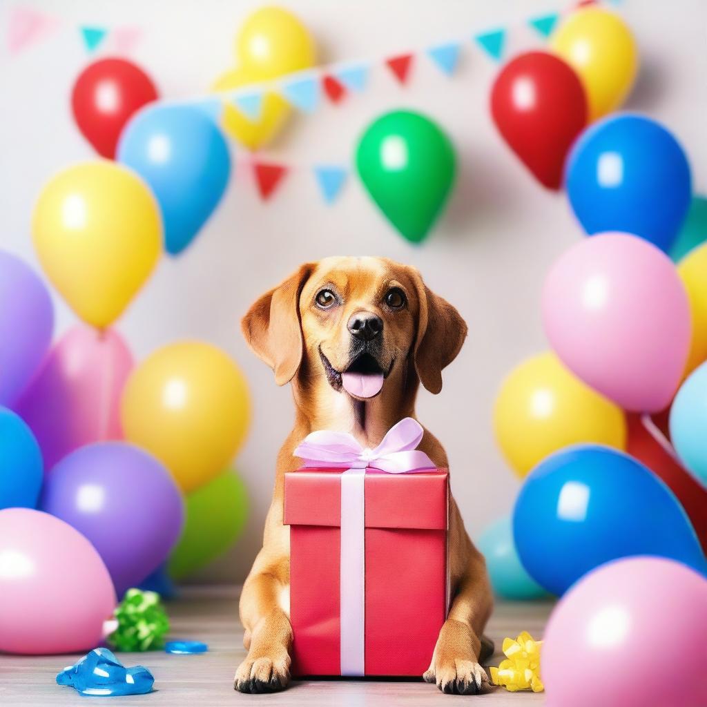 A cute dog with big, expressive eyes eagerly waiting for a birthday gift