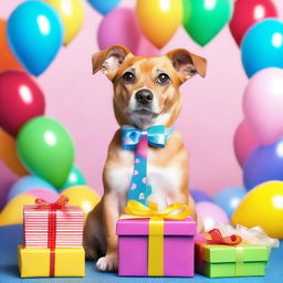 A cute dog with big, expressive eyes eagerly waiting for a birthday gift