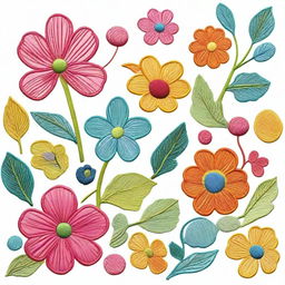 A detailed and colorful embroidery design featuring floral patterns and intricate stitching