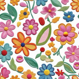 A detailed and colorful embroidery design featuring floral patterns and intricate stitching