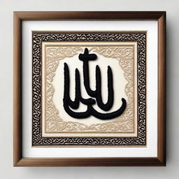 A punch needle design featuring the name 'ALLAH' in Arabic calligraphy, framed in an A4 size