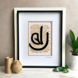 Create an intricate punch needle emboss art featuring the name 'Allah' on an A4 size frame