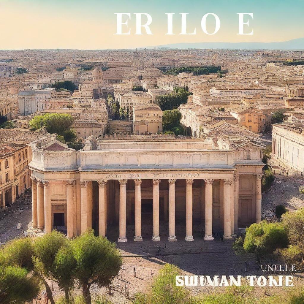 A catchy travel guide cover featuring a scenic shot of Rome from above