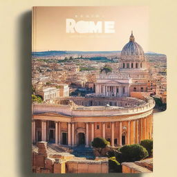 A catchy travel guide cover featuring a scenic shot of Rome from above