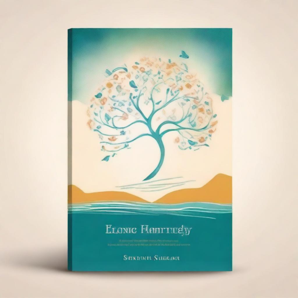 A book cover design for a music therapy book that illustrates themes of calmness, hope, joy, inspiration, comfort, healing, connection, harmony, serenity, and empowerment