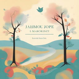 A book cover design for a music therapy book that illustrates themes of calmness, hope, joy, inspiration, comfort, healing, connection, harmony, serenity, and empowerment