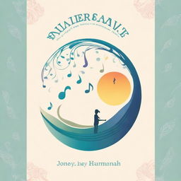 A book cover design for a music therapy book that illustrates themes of calmness, hope, joy, inspiration, comfort, healing, connection, harmony, serenity, and empowerment