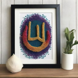 Create an intricate punch needle emboss art featuring the name 'Allah' on an A4 size frame