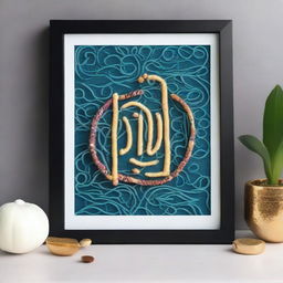 Create an intricate punch needle emboss art featuring the name 'Allah' on an A4 size frame