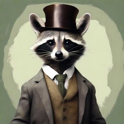 A humanoid raccoon wearing an old and tattered outfit, complete with a monocle