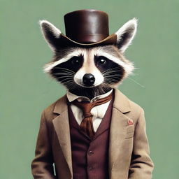 A humanoid raccoon wearing an old and tattered outfit, complete with a monocle