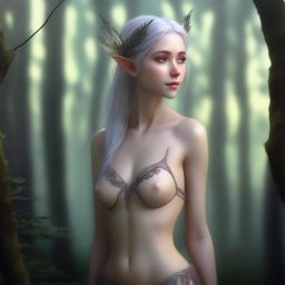 A semi-nude elf woman with delicate features and pointed ears