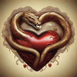 A golden serpent coiled around a human heart