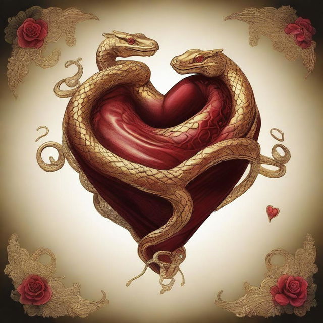 A golden serpent coiled around a human heart